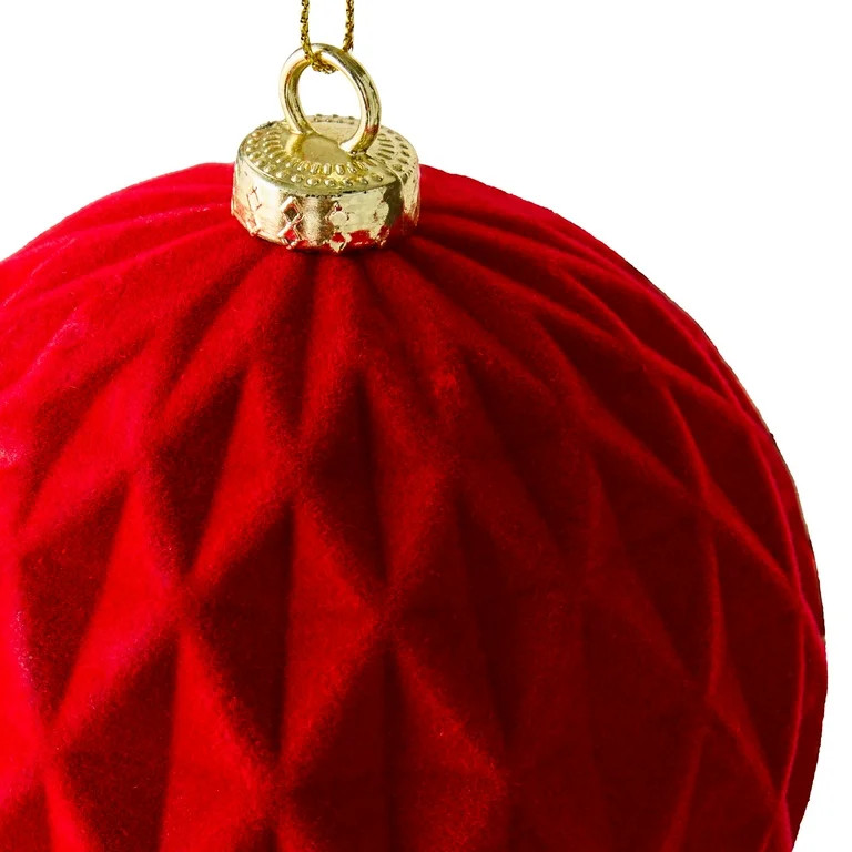Red Flocked Ornaments, 4 Count, 6.75 in, by Holiday Time | Walmart (US)