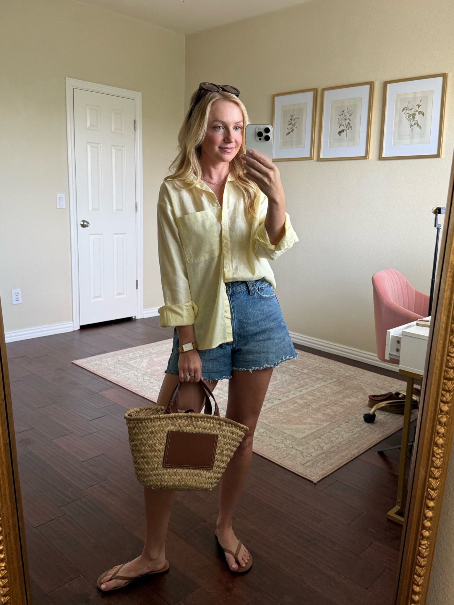 Casual summer outfit! Wearing an XSP in shirt and 25 in shorts