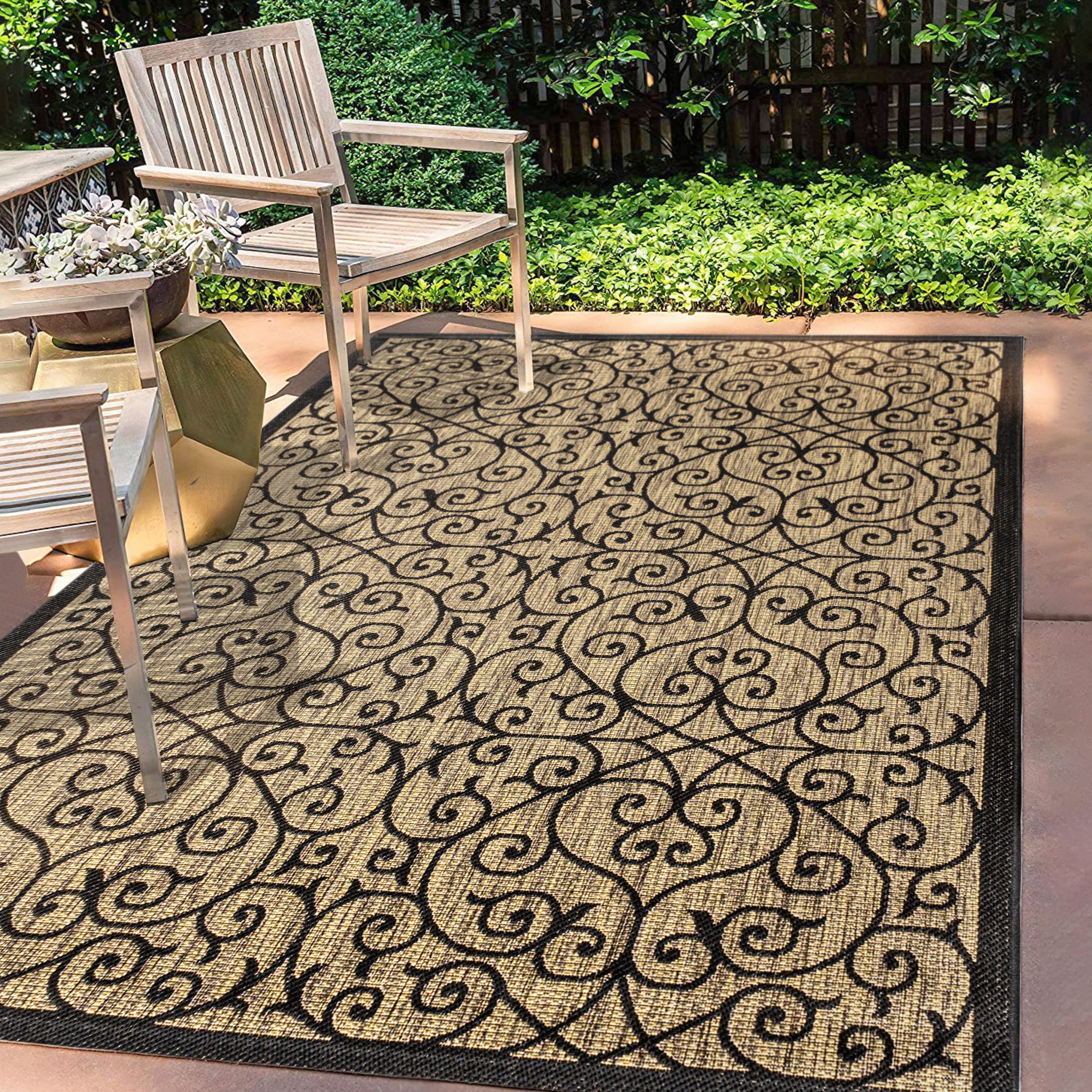 JONATHAN Y SMB107A-8 Madrid Vintage Filigree Textured Weave Indoor/Outdoor Black/Khaki 8 ft. x 10... | Amazon (US)