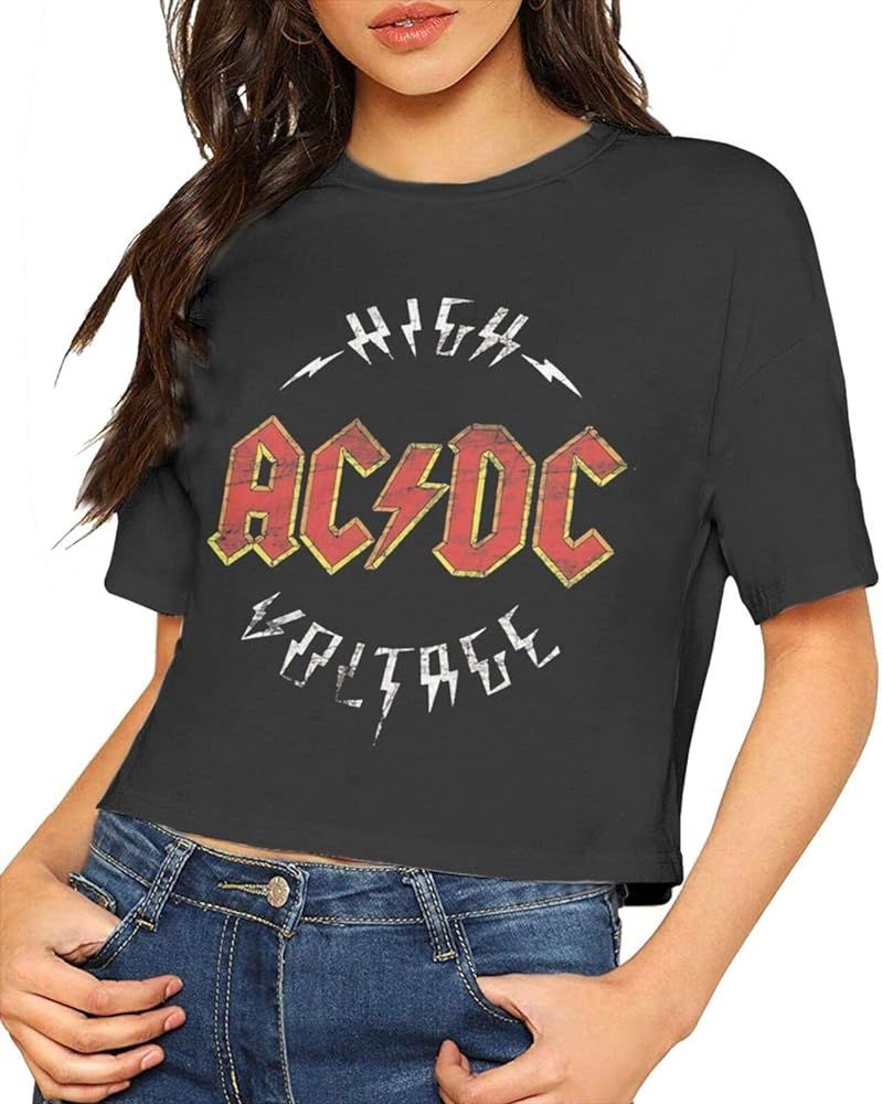 ACDC Shirt Crop Top Summer Dew Navel T Shirt Women's | Amazon (US)