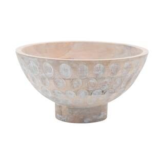 6" Whitewashed Footed Mango Wood Bowl with Carved Circle Accents | Michaels Stores