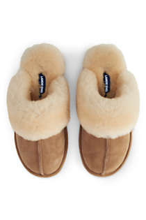 Women's Suede Leather Fuzzy Shearling Fur Scuff Slippers | Lands' End (US)