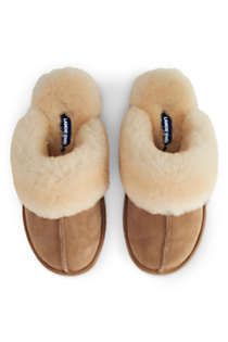 Women's Suede Leather Shearling Fur Scuff Slippers | Lands' End (US)