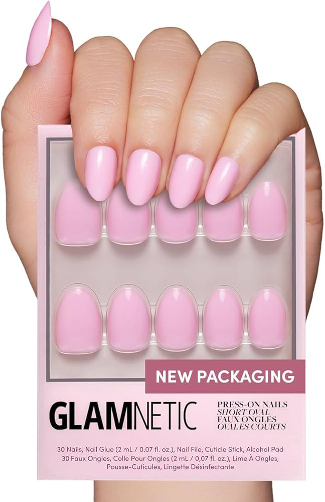 Glamnetic Press On Nails - Think Pink | Solid Opaque Light Pastel Pink Short Oval Nails, Reusable... | Amazon (US)