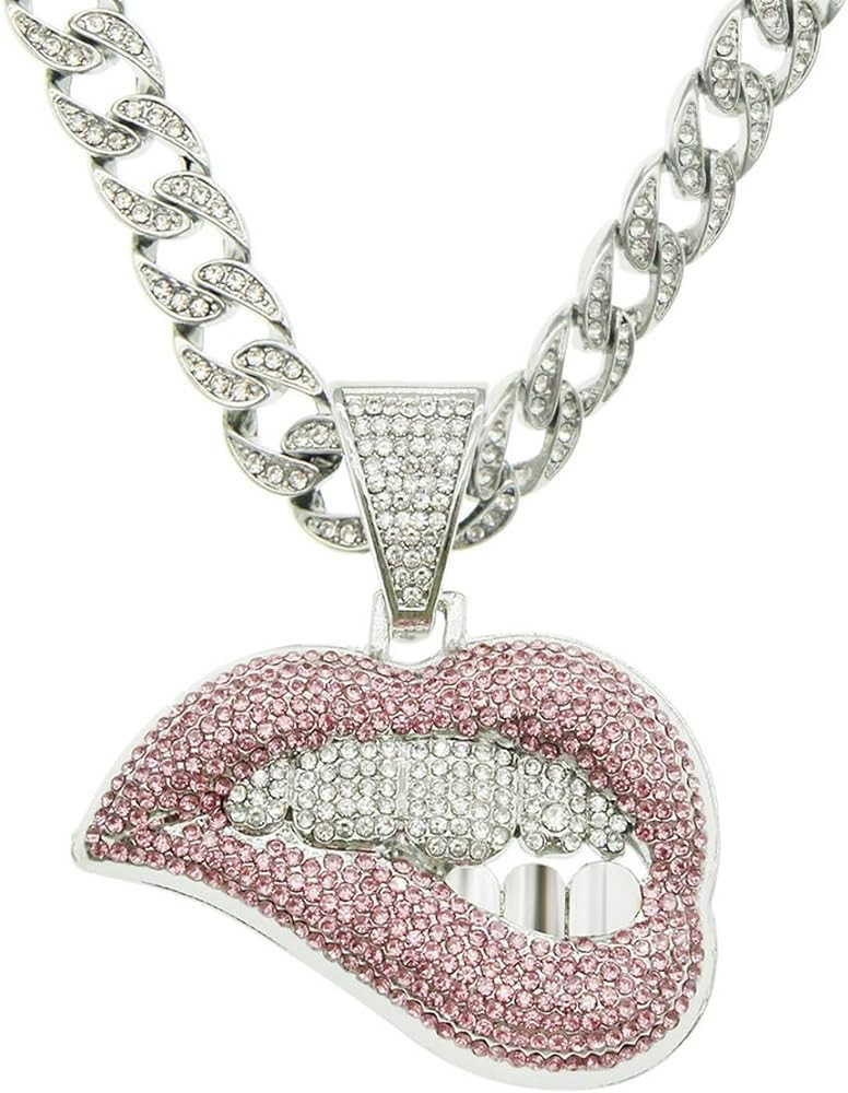 Chunky Bling Iced Out Cuban Link Chain Necklace Choker for Men Women,Large Sparkly Fake Diamond C... | Amazon (US)