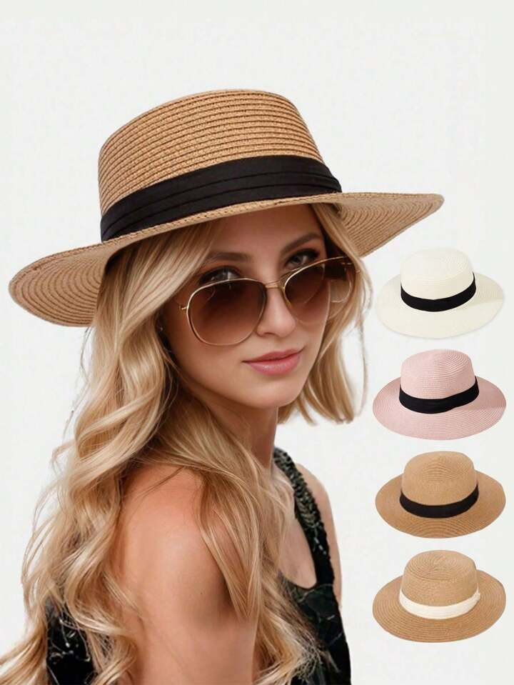 Sun Hats For Women Wide Brim Straw Boater Hat Foldable Packable Beach Hat For Summer Fit Size(56-... | SHEIN