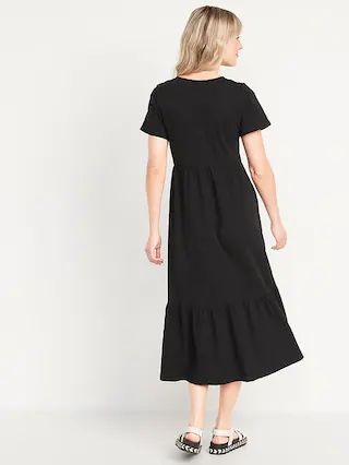 Short-Sleeve Tiered Slub-Knit Midi Swing Dress for Women | Old Navy (US)