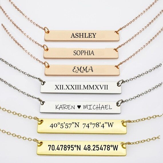 14K Solid Gold Bar Necklace, Silver Gold Rose Gold Necklace, Custom Bar Necklace, Personalized Ba... | Etsy (US)