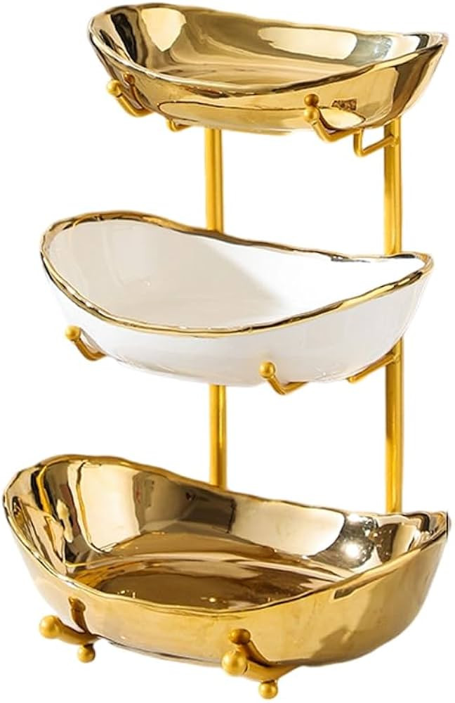 jessie 3 Tier Fruit Bowl for Kitchen Counter,Ceramic Bowl with Gold Metal Stand,3 Tier Fruit Bask... | Amazon (US)