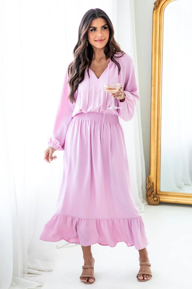 Enchanted To Meet You Lilac Tiered Midi Dress | Pink Lily