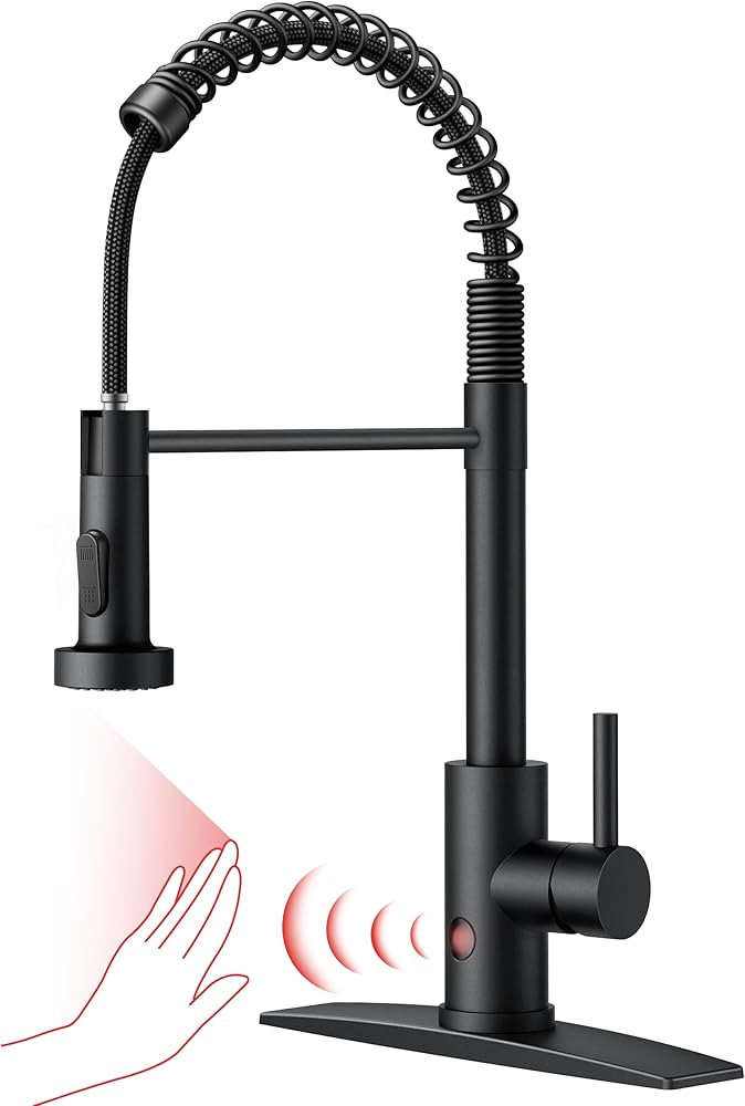 FORIOUS Touchless Kitchen Faucet Black, Smart Motion Sensor Spring Sink Faucet with Pull Down Spr... | Amazon (US)