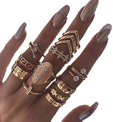 Edary Vintage Carved Joint Knuckle Rings Crystal Rings Set Gold Rings for Women and Girls(13PCS) | Amazon (US)