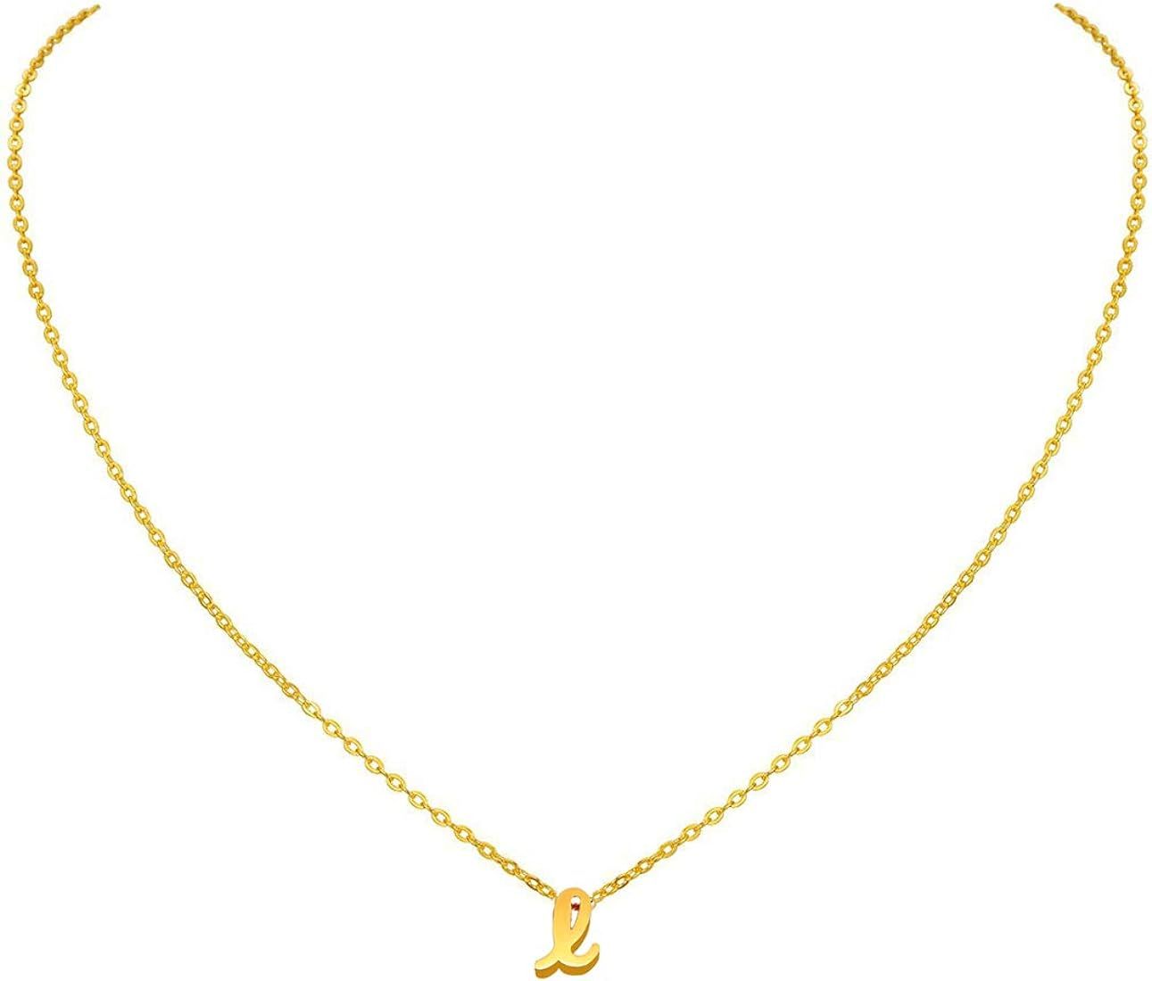 MOMOL Small Initial Necklace, 18K Gold Plated Stainless Steel Tiny Initial Charm Necklace Cursive... | Amazon (US)