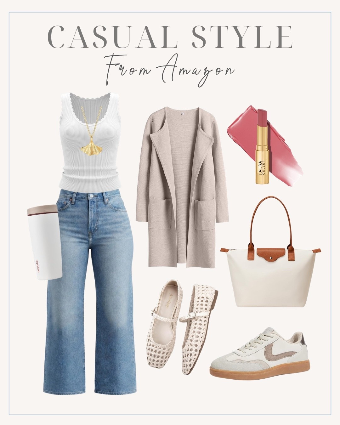 Casual Style From Amazon 

Amazon jeans, Amazon flats, Amazon sneakers, Amazon tank top, Amazon purse, Amazon water bottle, Amazon necklace, Amazon cardigan, Amazon sweater, neutral outfit, neutral style, Levi’s ribcage wide leg jeans, scoop neck tank top, ginkgo leaf gold necklace, long open cardigan, dolce vita sneakers, woven ballet flats, fall outfit, fall style, foldable nylon handbag, Laura helper tinted lip balm, owala coffee tumbler

#LTKootd