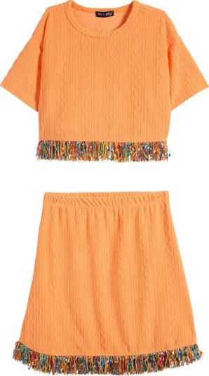 Ava & Yelly Kids' Fringe Cover-Up Top & Skirt Set in Ivory at Nordstrom, Size Medium | Nordstrom