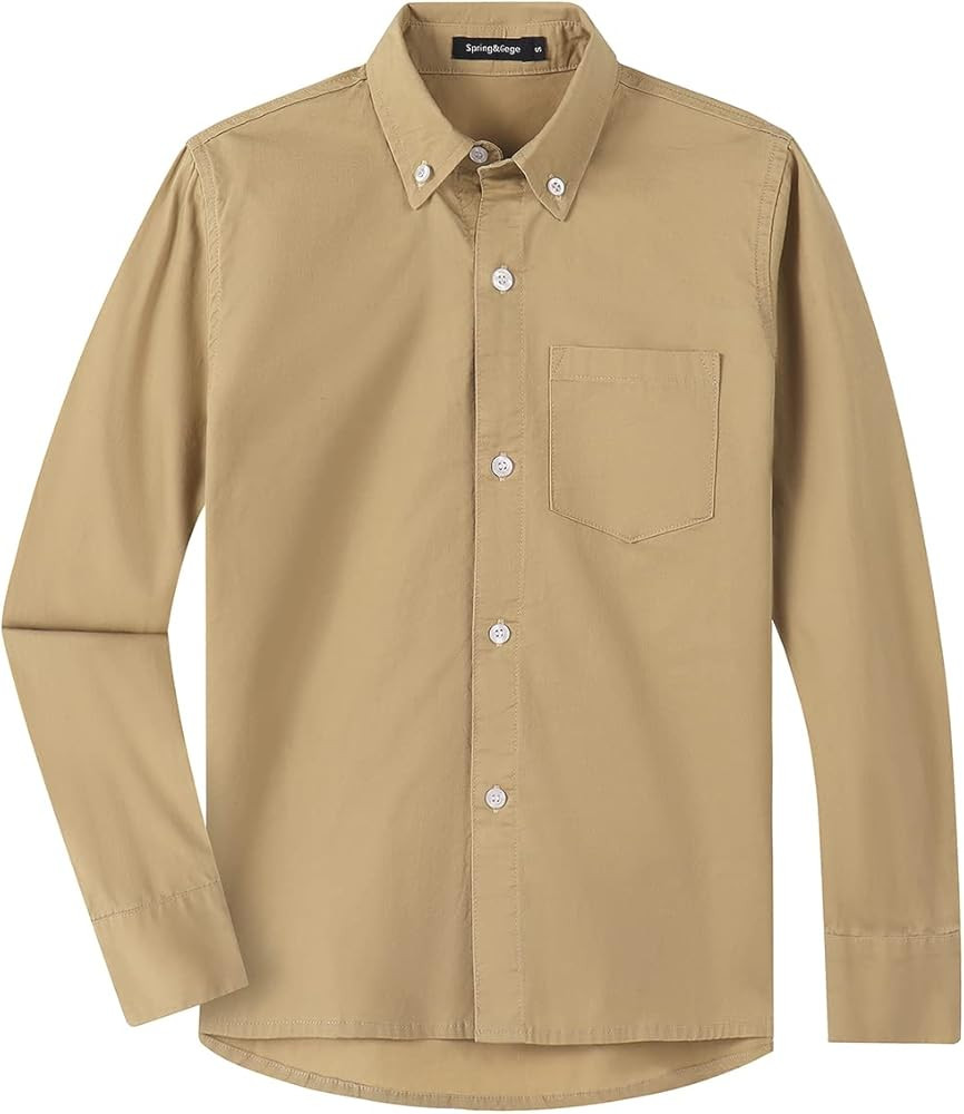 Spring&Gege Boys Long Sleeve Uniform Woven Twill Button Down Shirt | Amazon (US)