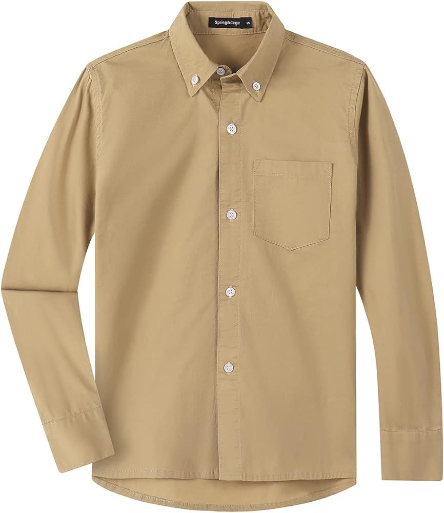 Spring&Gege Boys Long Sleeve Uniform Woven Twill Button Down Shirt | Amazon (US)