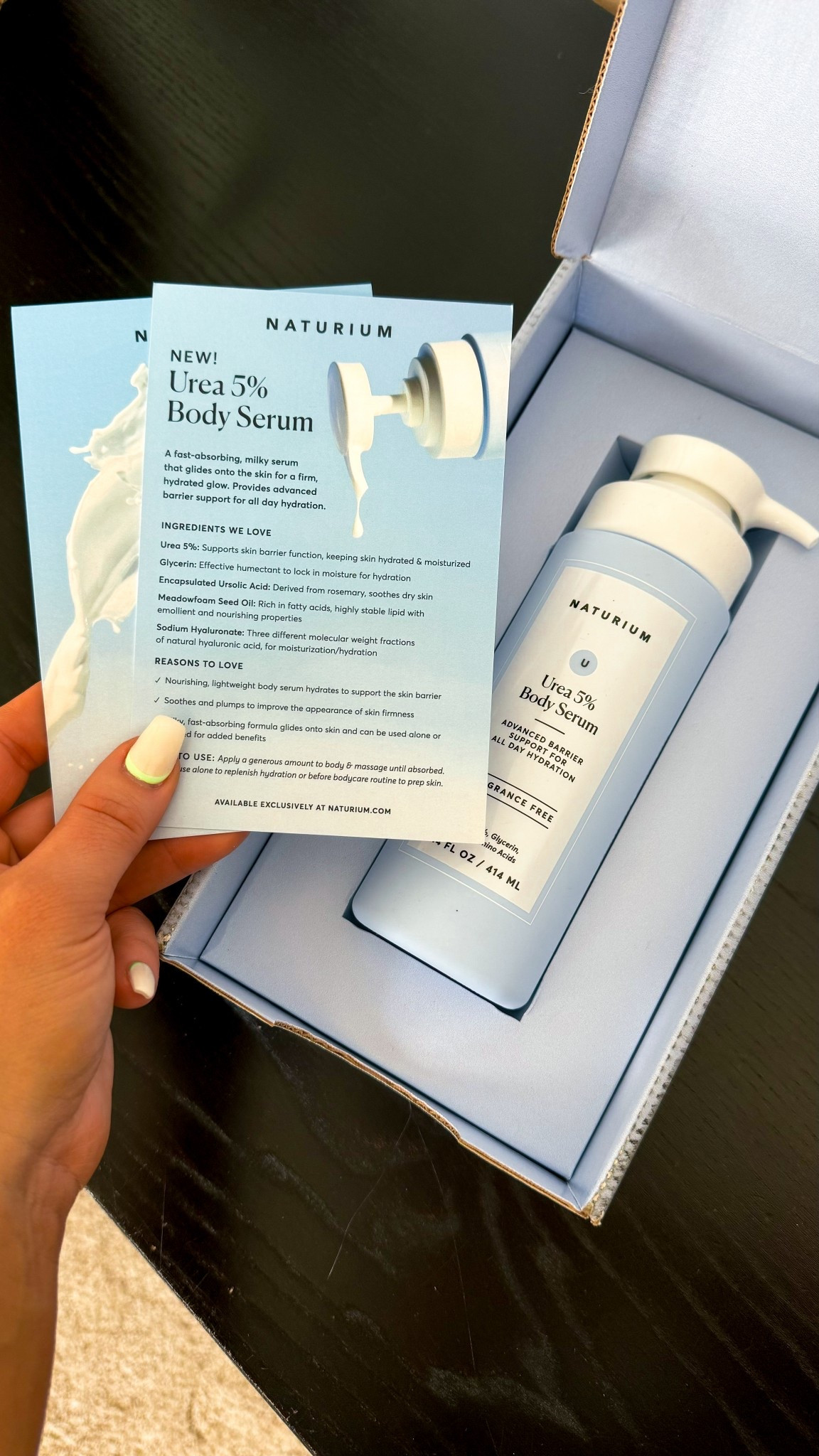 NEW! Urea 5% Body Serum

A fast-absorbing, milky serum that glides onto the skin for a firm, hydrated glow. Provides advanced barrier support for all day hydration.

INGREDIENTS WE LOVE
Urea 5%: Supports skin barrier function, keeping skin hydrated & moisturized Glycerin: Effective humectant to lock in moisture for hydration
Encapsulated Ursolic Acid: Derived from rosemary, soothes dry skin Meadowfoam Seed Oil: Rich in fatty acids, highly stable lipid with emollient and nourishing properties
Sodium Hyaluronate: Three different molecular weight fractions of natural hyaluronic acid, for moisturization/hydration

REASONS TO LOVE / Nourishing, lightweight body serum hydrates to support the skin barrier. Soothes and plumps to improve the appearance of skin firmness / Milky, fast-absorbing formula glides onto skin and can be used alone or layered for added benefits

HOW TO USE: Apply a generous amount to body & massage until absorbed.
Pro tip: use alone to replenish hydration or before bodycare routine to prep skin.


#LTKBeauty