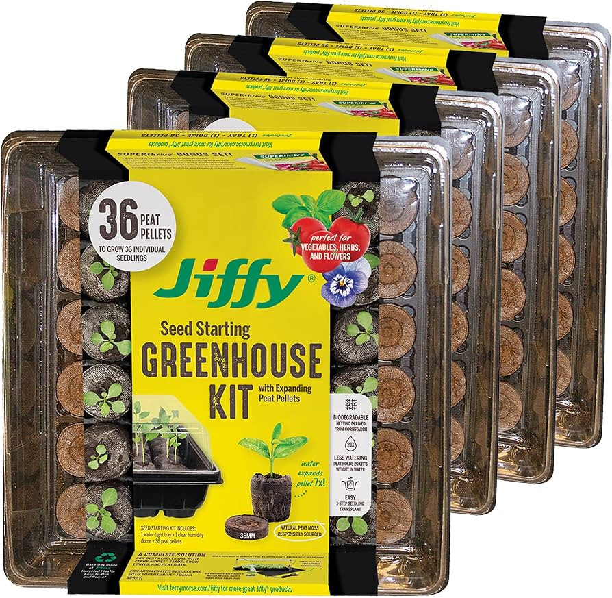 Jiffy Seed Starting Tray Kit, 36 Cell 36mm Peat Pellets with Bonus - 4 Pack, 144 Pellets Total | Amazon (US)
