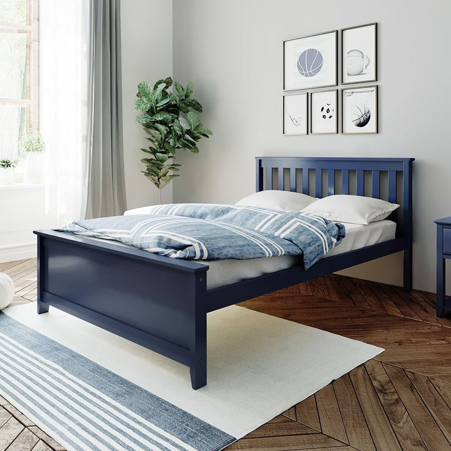 Max & Lily Full Size Bed Frame with Slatted Headboard, Solid Wood Platform Bed for Kids, No Box S... | Amazon (US)