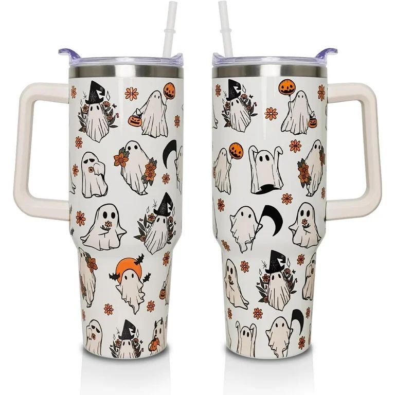 Halloween Ghost 40 Oz Tumbler With Handle and Straw, Cute Flower Spooky Stainless Steel Double Wa... | Walmart (US)