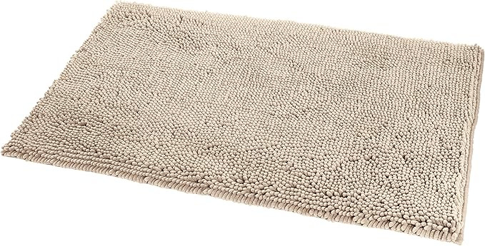 Amazon Basics Non-Slip Microfiber Shag Bathroom Rug Mat, 21" x 34", Beige | Amazon (US)