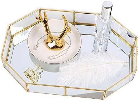 Yokay Mirror Gold Tray,Large Perfume Glass Tray Metal Makeup Decorative Tray Rectangle Mirrored J... | Amazon (US)