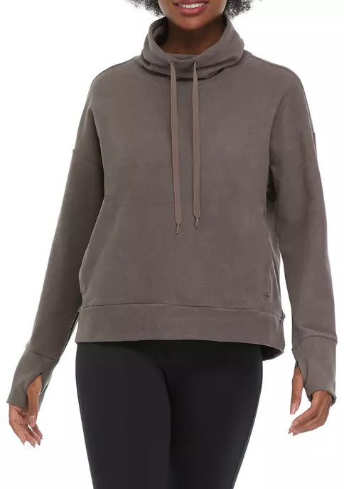 Double Peached Mini Stripe Interlock Cowl Neck Pullover | Belk