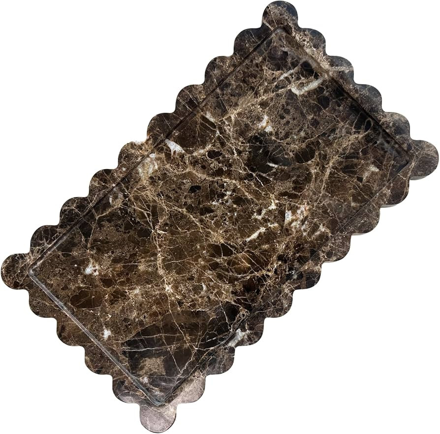 13.4 x 8 inch Large Marble Tray with Scalloped Edge, Rectangle Decorative Tray for Dresser Home D... | Amazon (US)
