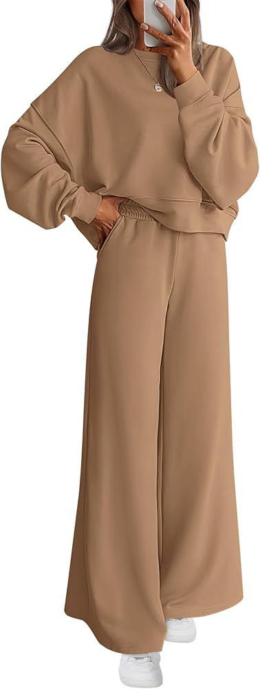 PRETTYGARDEN Women 2 Piece Outfits 2026 Spring Sweatsuits Crewneck Sweatshirt Wide Leg Sweatpants... | Amazon (US)