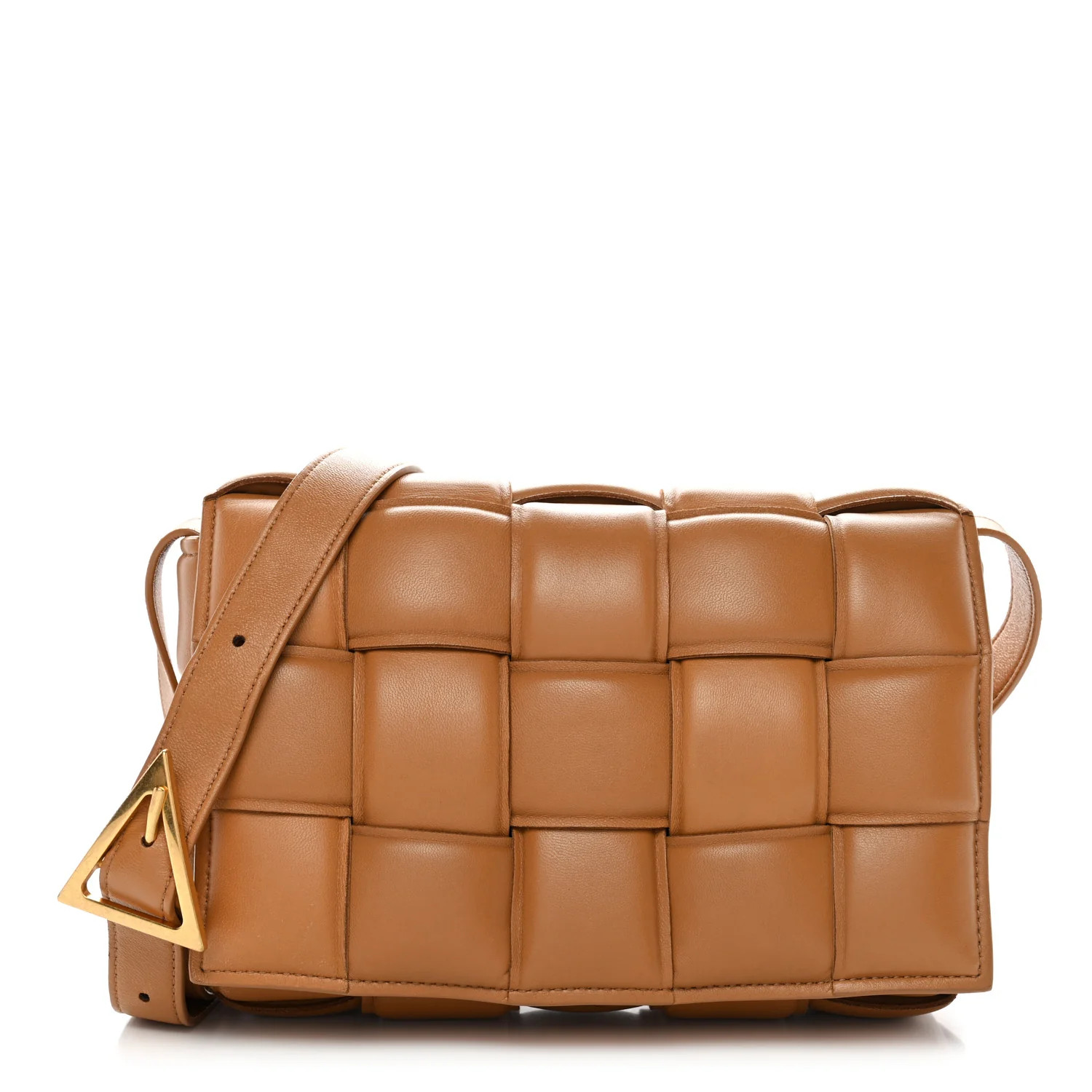 Nappa Maxi Intreccio Padded Cassette Crossbody Bag Caramel | FASHIONPHILE (US)