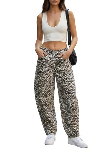 Justalwart Barrel Jeans Women Low Rise (US 00) Leopard Print | Amazon (US)