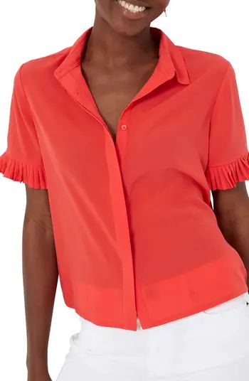French Connection Frill Sleeve Crepe Button-Up Shirt | Nordstrom | Nordstrom