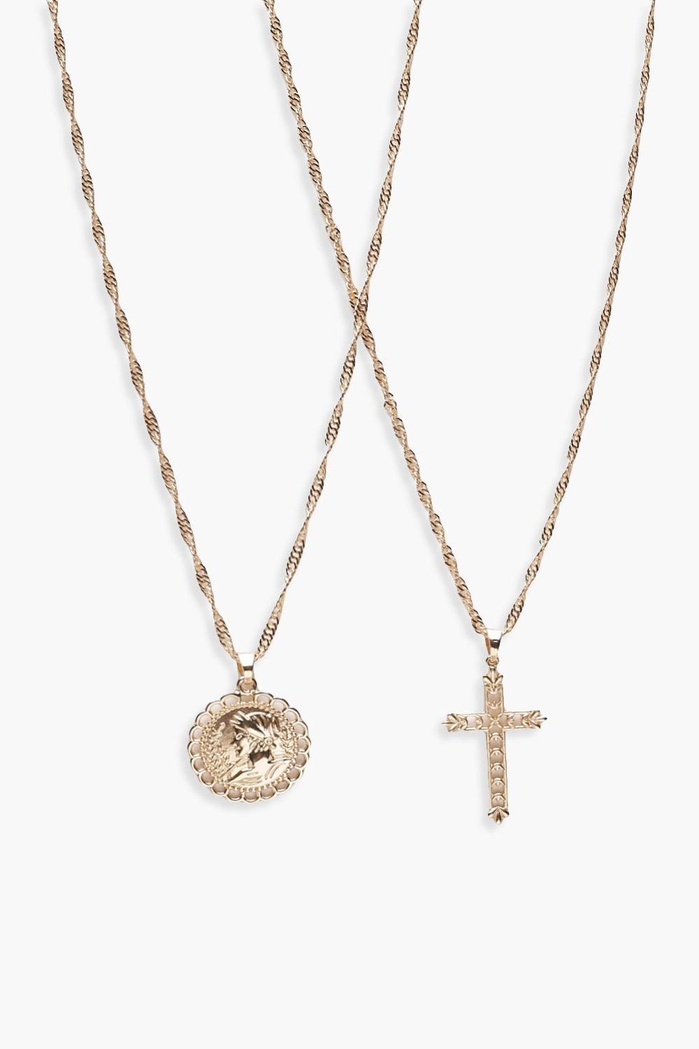 Cross And Sovereign Layered Necklace | Boohoo.com (US & CA)