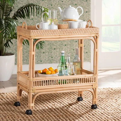 Bartolome Lombok Modern Bohemian Rattan Wine Cart | Wayfair North America