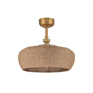 Maribel 22 in. LED Indoor Aged Brass Rattan Shade Ceiling Fan with Dimmable Lights and Remote Con... | The Home Depot