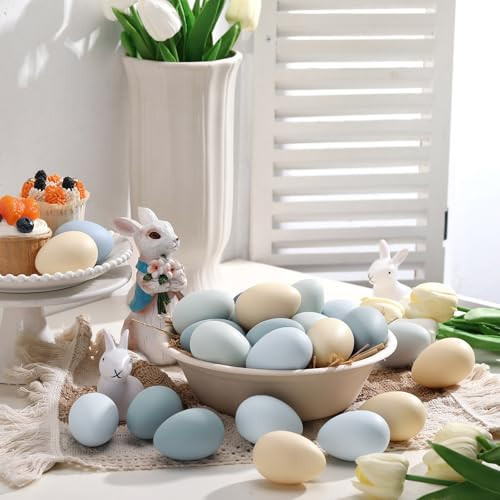 Gejoy 24 Pcs Neutral Easter Eggs Plastic Fake Chicken Eggs 2.36 Inch Vintage Boho Easter Decor Pastel Bowl Vase Fillers Farmhouse Spring Decorations for Home Table DIY Craft (Pastel) | Amazon (US)