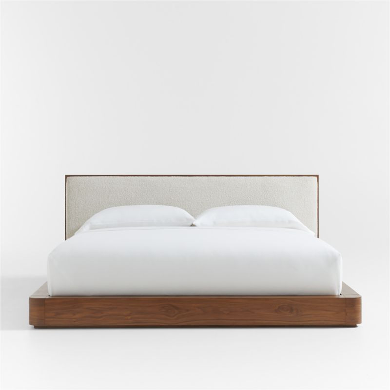Milano Natural Walnut Wood Upholstered King Bed + Reviews | Crate & Barrel | Crate & Barrel