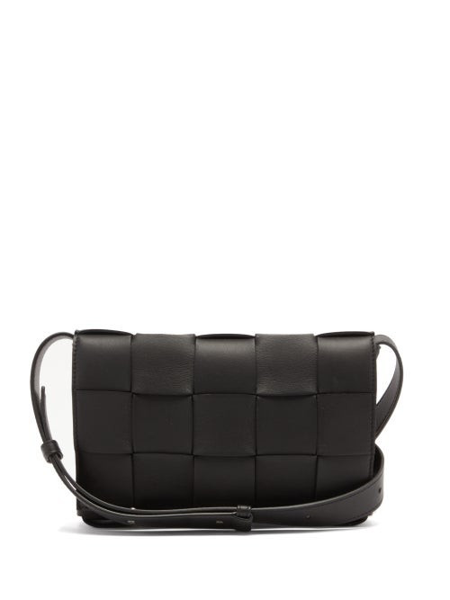 Bottega Veneta - Cassette Small Intrecciato Leather Cross-body Bag - Womens - Black | Matches (US)