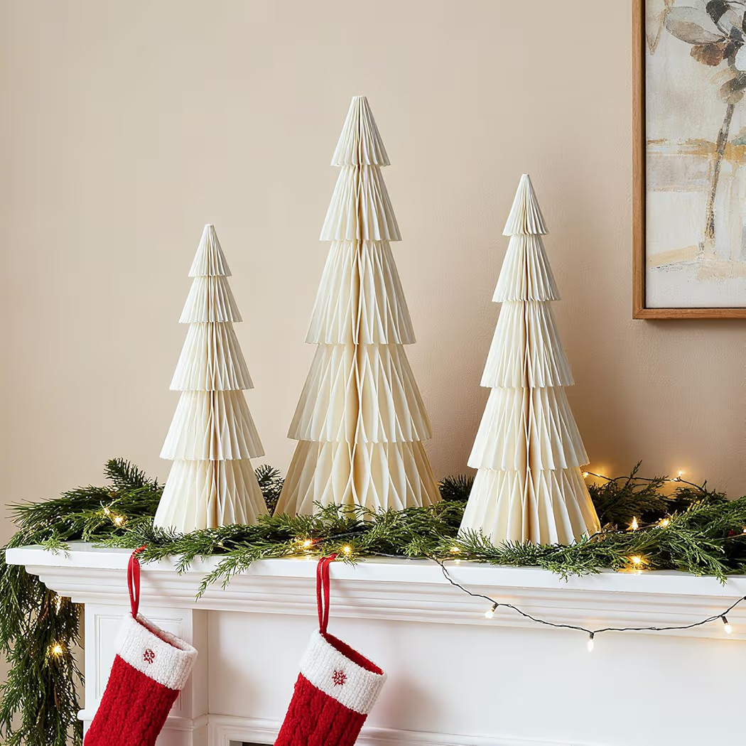 White Paper Christmas Tree, 3 Pcs Tabletop Christmas Decorations with Magnetic Closure, 8" 10" 12... | Amazon (US)