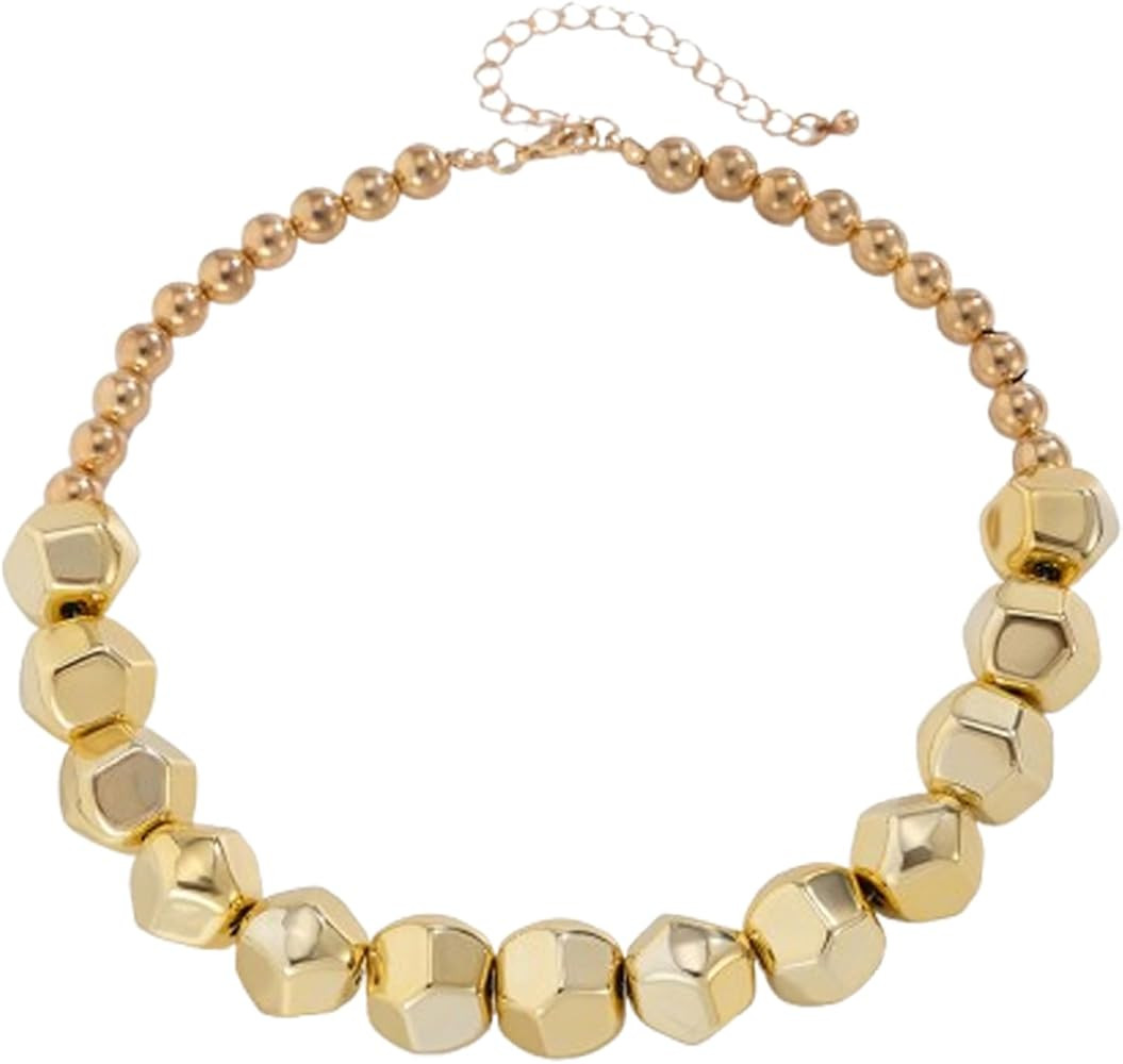 Chunky Gold/Silver Beads Necklaces for Women,Vintage 14K Gold Large Beaded Choker Punk Ball Clust... | Amazon (US)