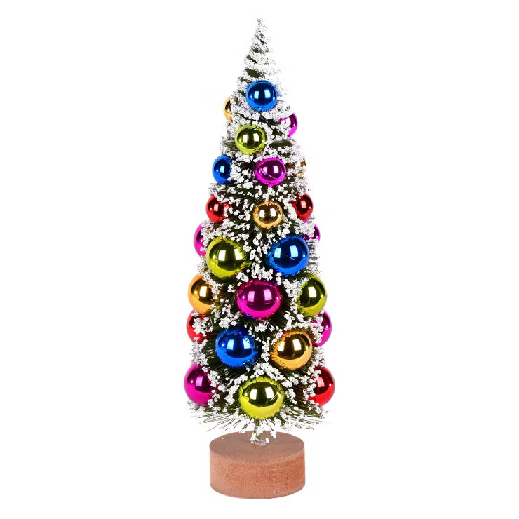 Vickerman 12" Vintage Tabletop Frosted Green Artificial Christmas Tree, Multi-colored Ornament. | Target