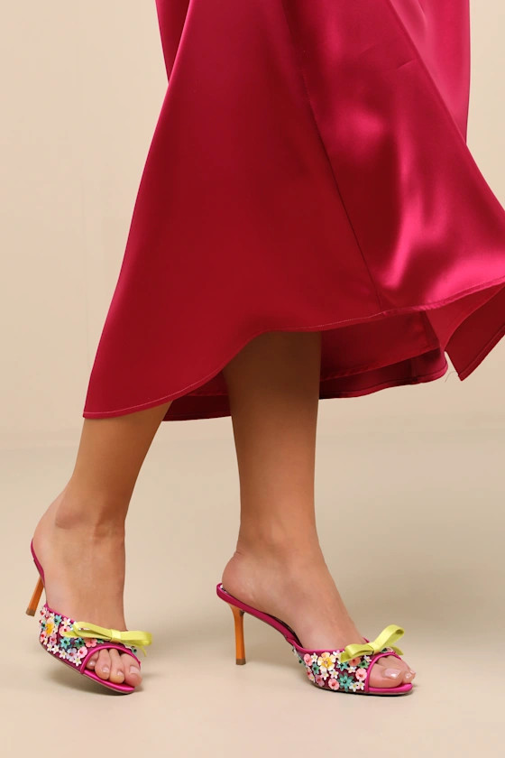 Naddia Fuchsia Multi Sequin High Heel Slide Sandals | Lulus