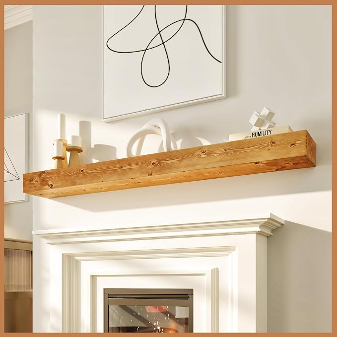 Avana Fireplace Mantle - Natural Wood - Mounted for Over Fireplace - Handcrafted - Rustic Natural... | Amazon (US)