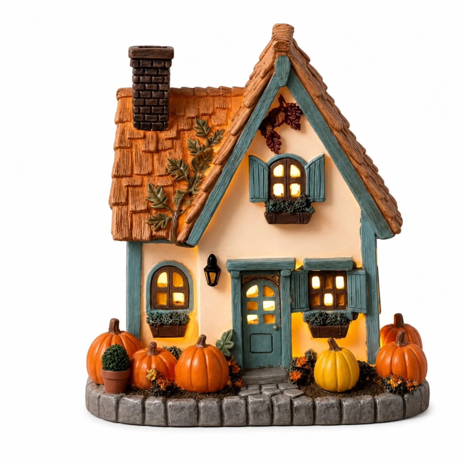 Fall Harvest Light Up House Set, 7.5" Resin Pumpkin Cottage Figurines with LED Lights for Autumn ... | Walmart (US)