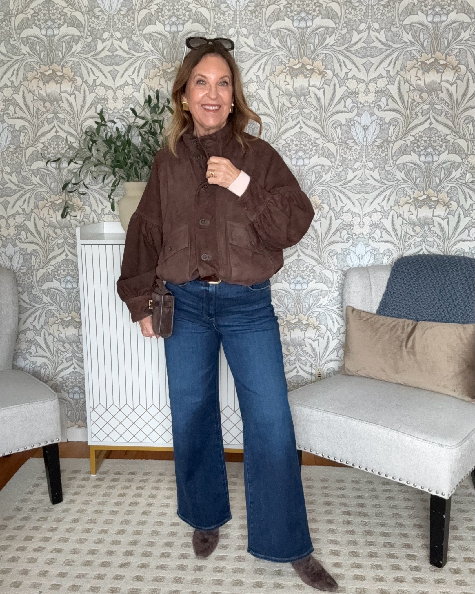 PAIGE Anessa in petite and regular sizes. It fits tts and is a denim that fits just about everyone. Love the dark wash.  I wear between a 25/26. Here, I'm wearing a petite 26. If you are between sizes and want a trimmer fit, size down.  The coat is size XS.

#LTKOver40 #LTKPetite #LTKSeasonal