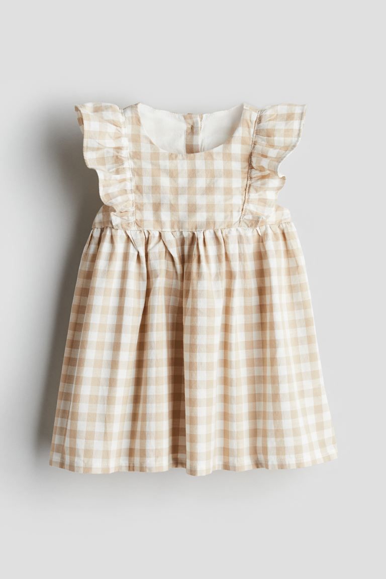 Flounce-trimmed Cotton Dress - Beige/checked - Kids | H&M US | H&M (US + CA)