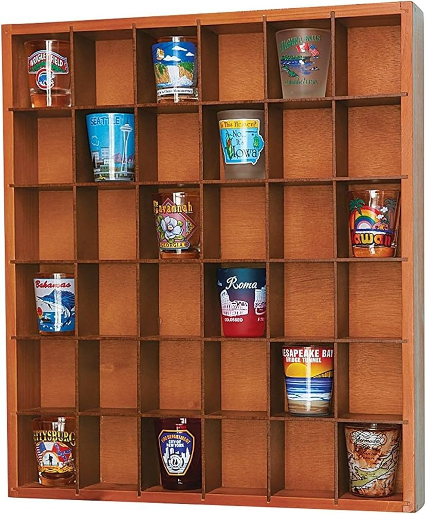 Jumbl Wood Shot Glass Wall Curio Display Case - Natural,16.5" | Amazon (US)