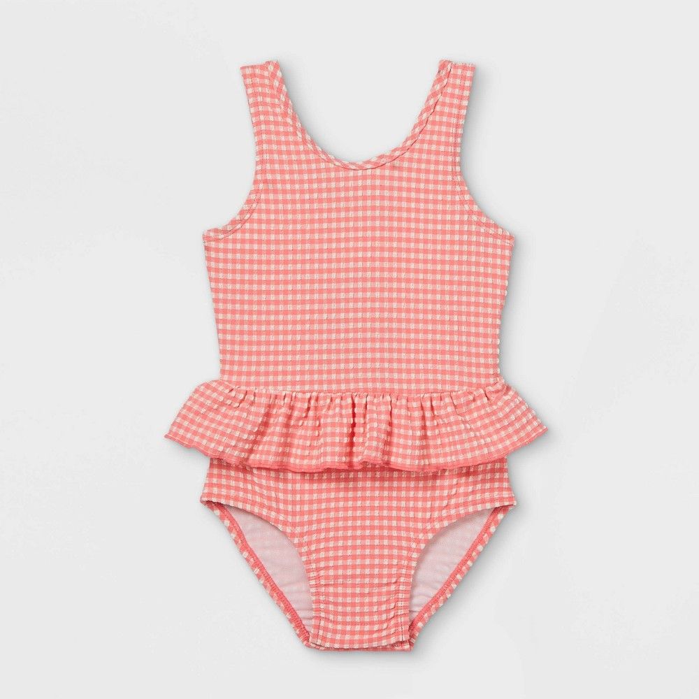 Toddler Girls' Seersucker One Piece Swimsuit - Cat & Jack Pink/White 4T | Target