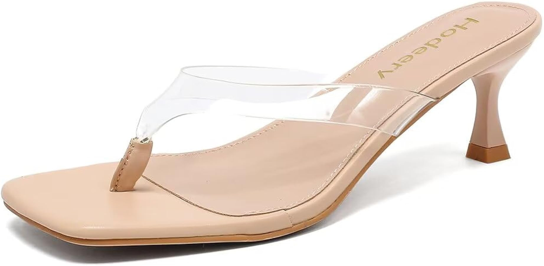 Women's Kitten Heels Thong Sandals Flip Flop Low Heels 2.5 Inch Open Square Toe Clear | Amazon (US)
